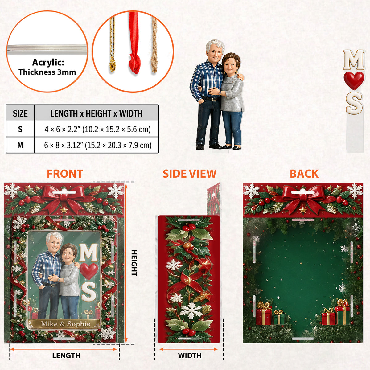 Custom Couple Christmas Ornament From Any Photo - Personalized Couple Acrylic Box Ornament