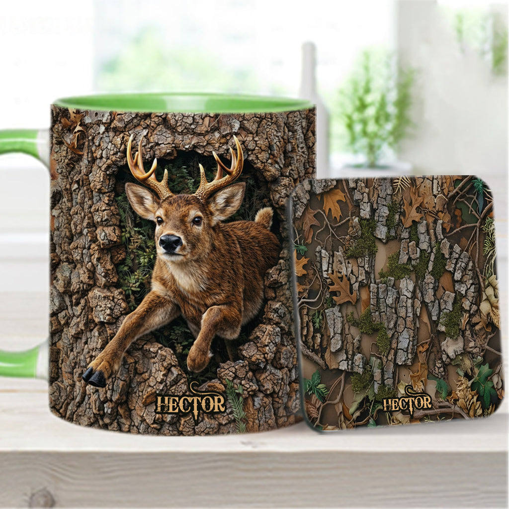 Hirschjagd, Geschenk für Jäger – Personalisierte Tasse und Untersetzer mit Jagdmotiv