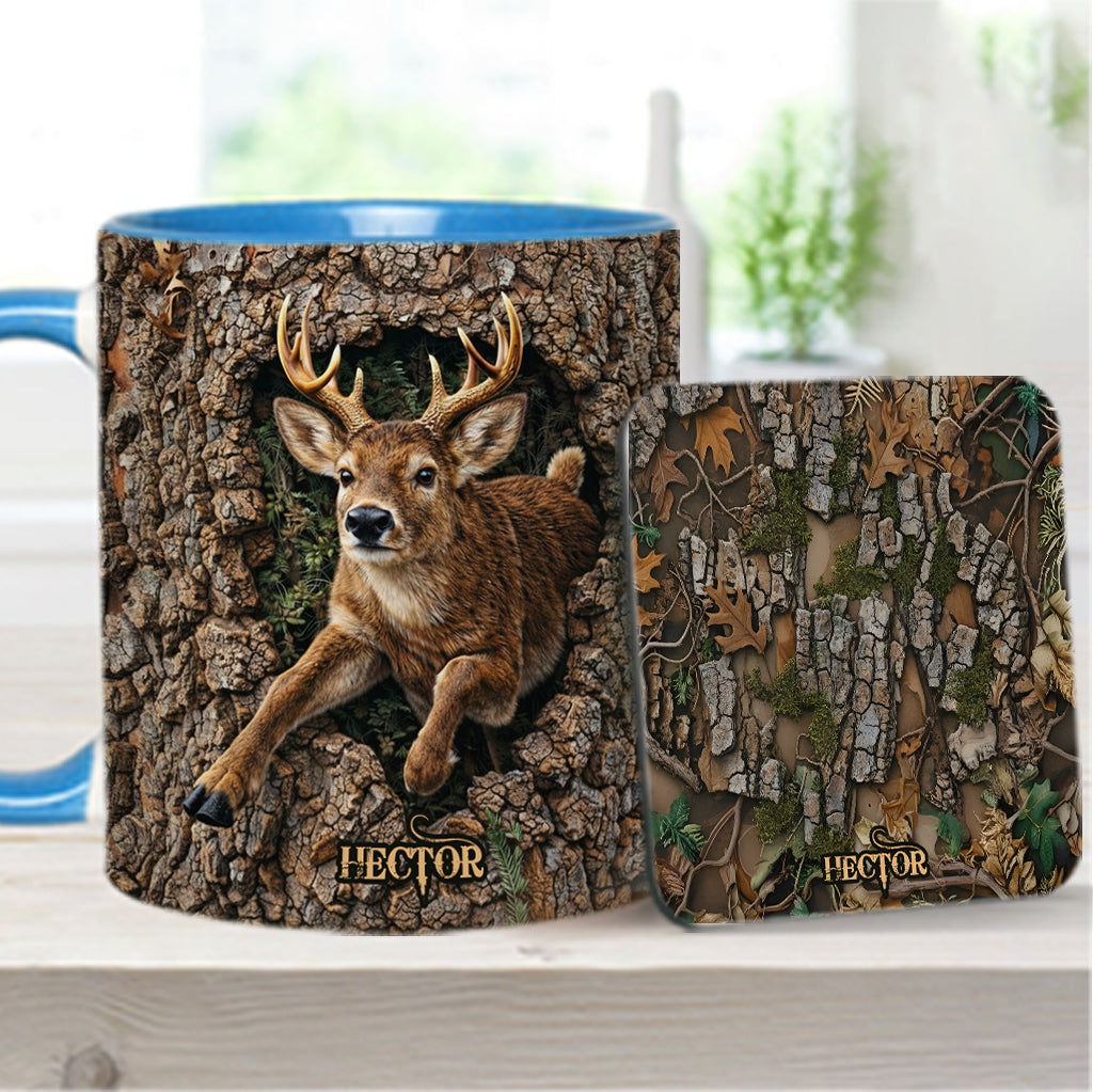 Hirschjagd, Geschenk für Jäger – Personalisierte Tasse und Untersetzer mit Jagdmotiv
