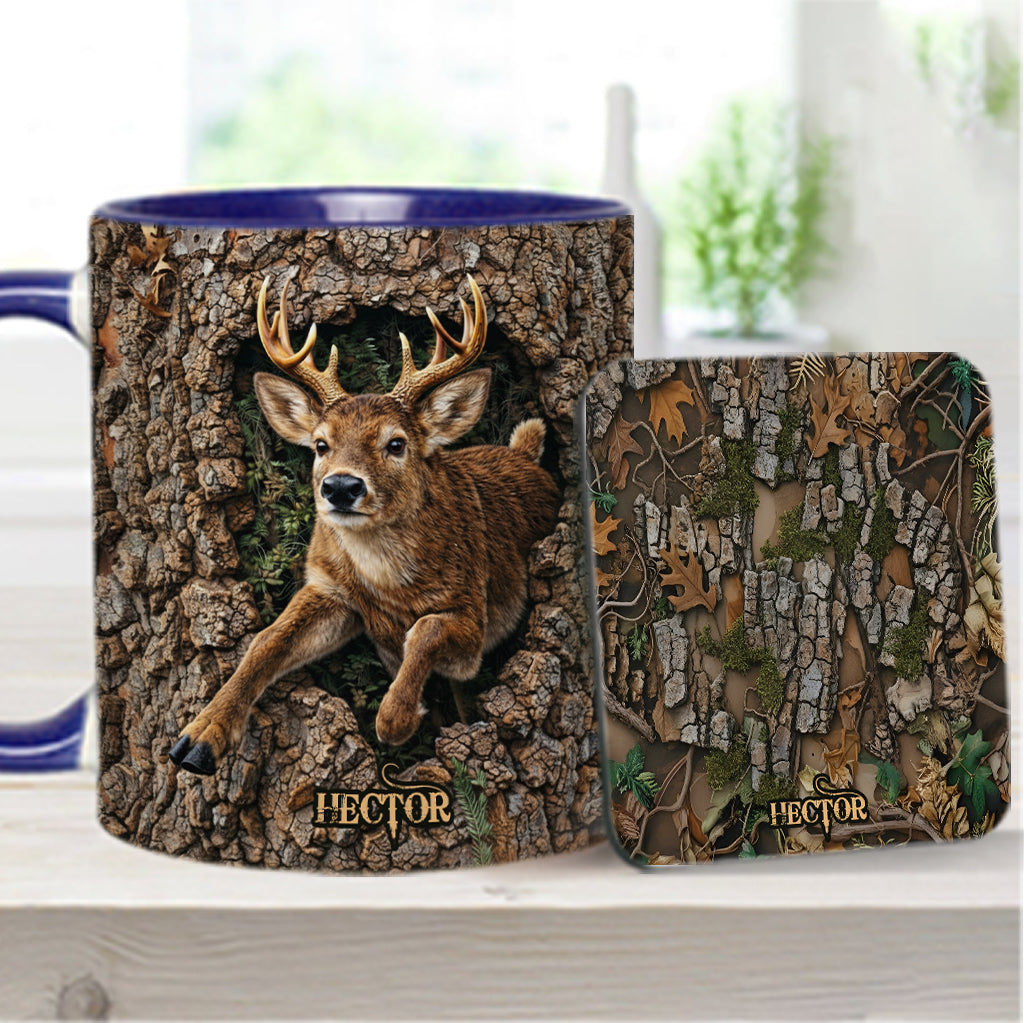 Hirschjagd, Geschenk für Jäger – Personalisierte Tasse und Untersetzer mit Jagdmotiv