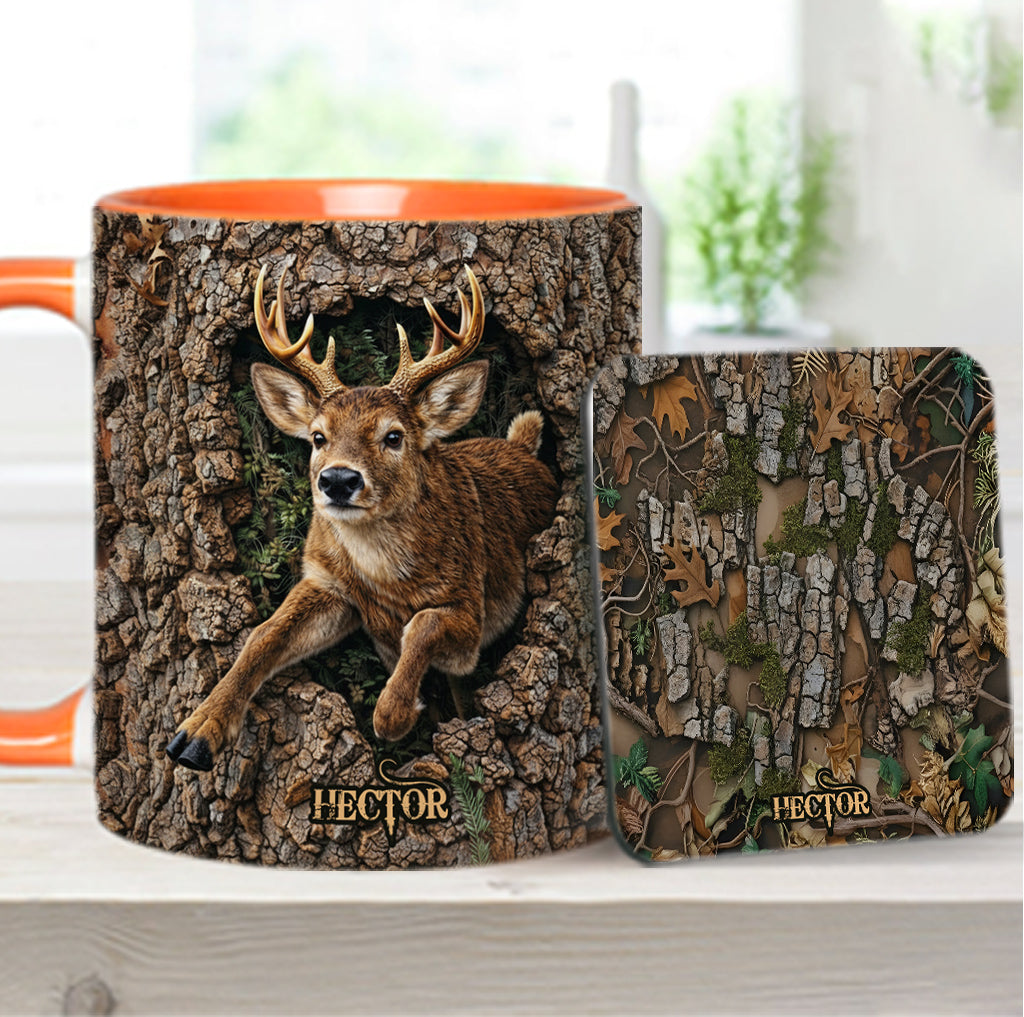 Hirschjagd, Geschenk für Jäger – Personalisierte Tasse und Untersetzer mit Jagdmotiv