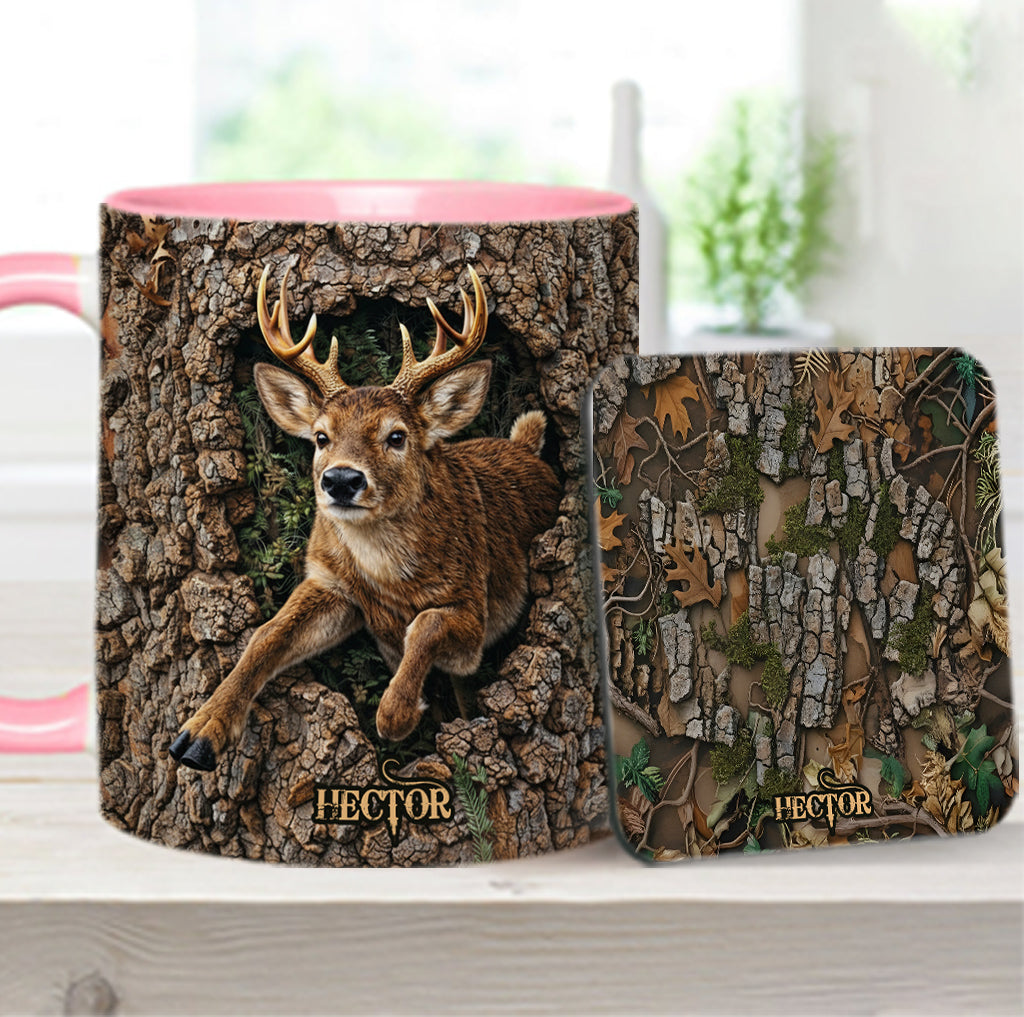 Hirschjagd, Geschenk für Jäger – Personalisierte Tasse und Untersetzer mit Jagdmotiv