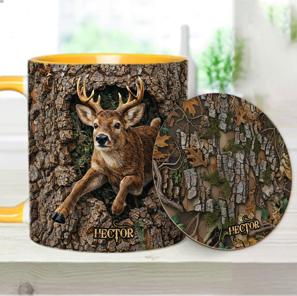 Hirschjagd, Geschenk für Jäger – Personalisierte Tasse und Untersetzer mit Jagdmotiv