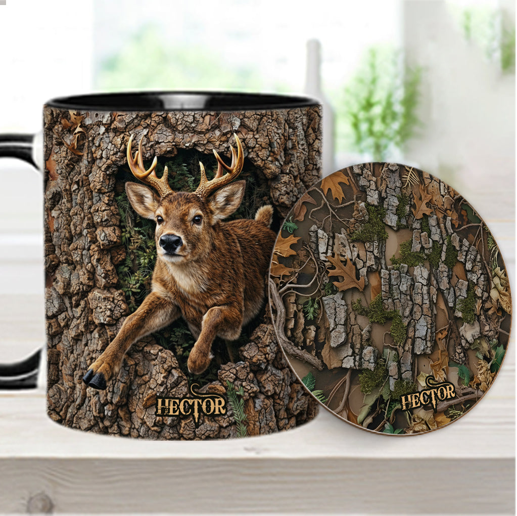 Hirschjagd, Geschenk für Jäger – Personalisierte Tasse und Untersetzer mit Jagdmotiv