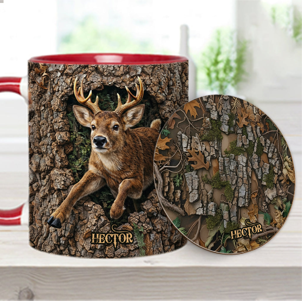 Hirschjagd, Geschenk für Jäger – Personalisierte Tasse und Untersetzer mit Jagdmotiv