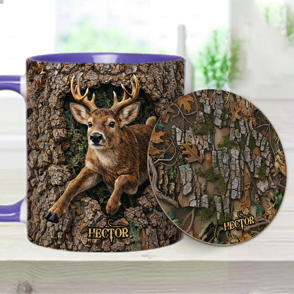 Hirschjagd, Geschenk für Jäger – Personalisierte Tasse und Untersetzer mit Jagdmotiv