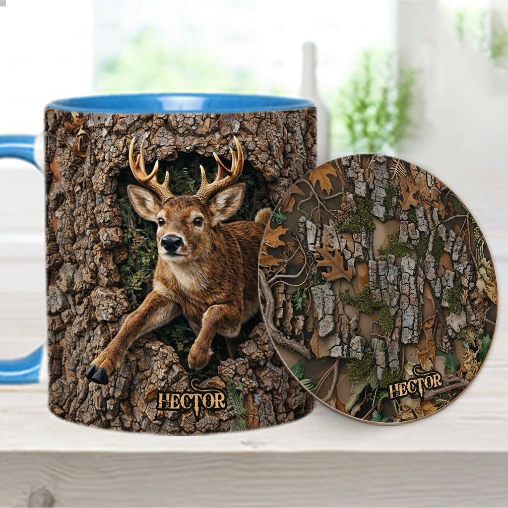 Hirschjagd, Geschenk für Jäger – Personalisierte Tasse und Untersetzer mit Jagdmotiv