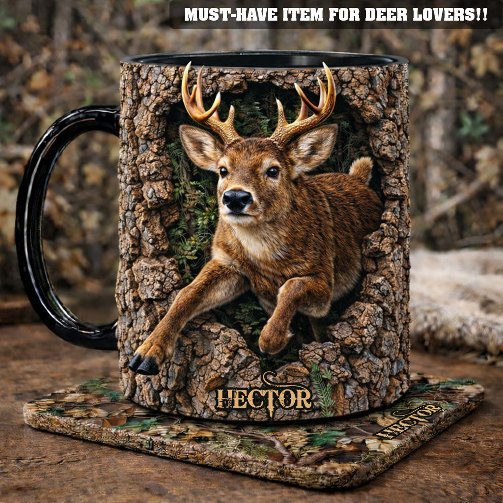 Hirschjagd, Geschenk für Jäger – Personalisierte Tasse und Untersetzer mit Jagdmotiv