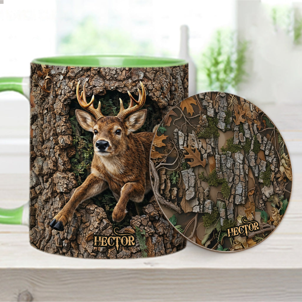 Hirschjagd, Geschenk für Jäger – Personalisierte Tasse und Untersetzer mit Jagdmotiv
