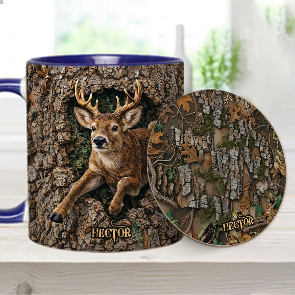Hirschjagd, Geschenk für Jäger – Personalisierte Tasse und Untersetzer mit Jagdmotiv