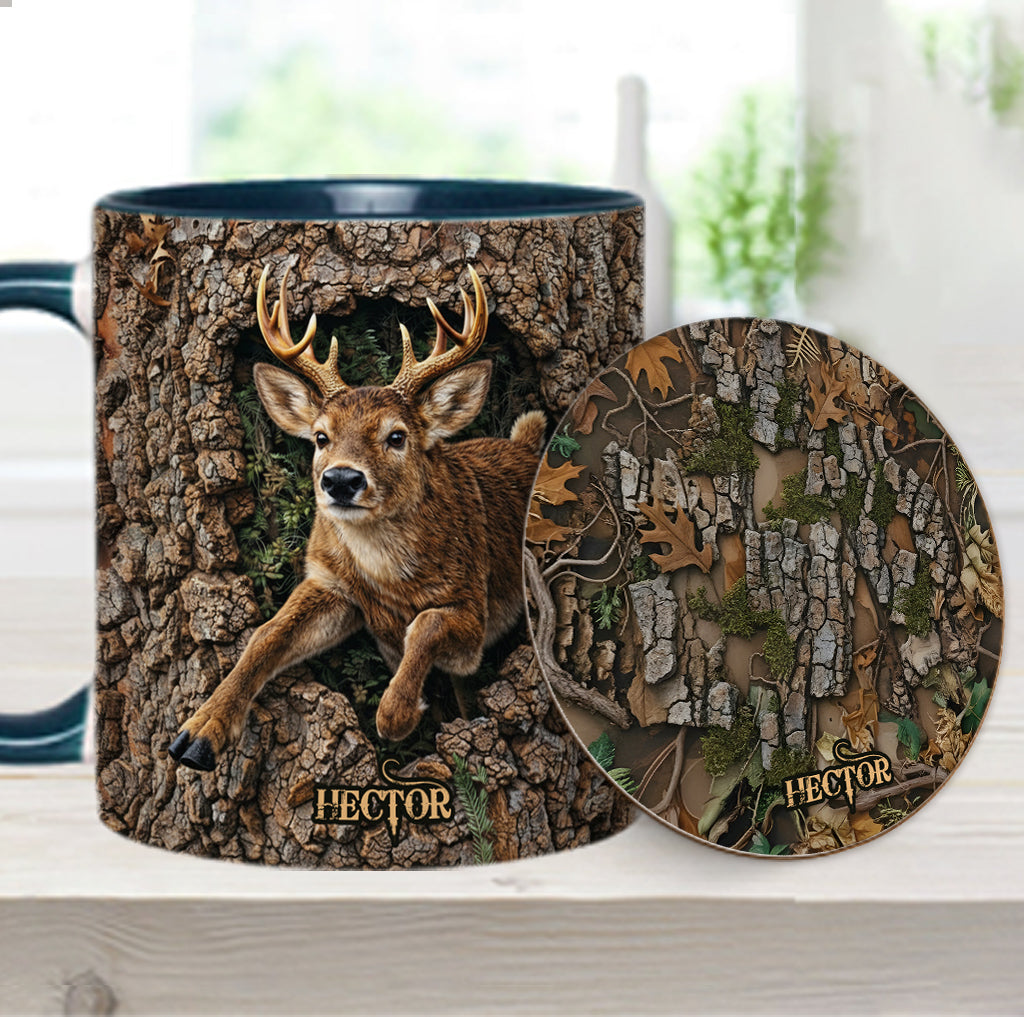 Hirschjagd, Geschenk für Jäger – Personalisierte Tasse und Untersetzer mit Jagdmotiv