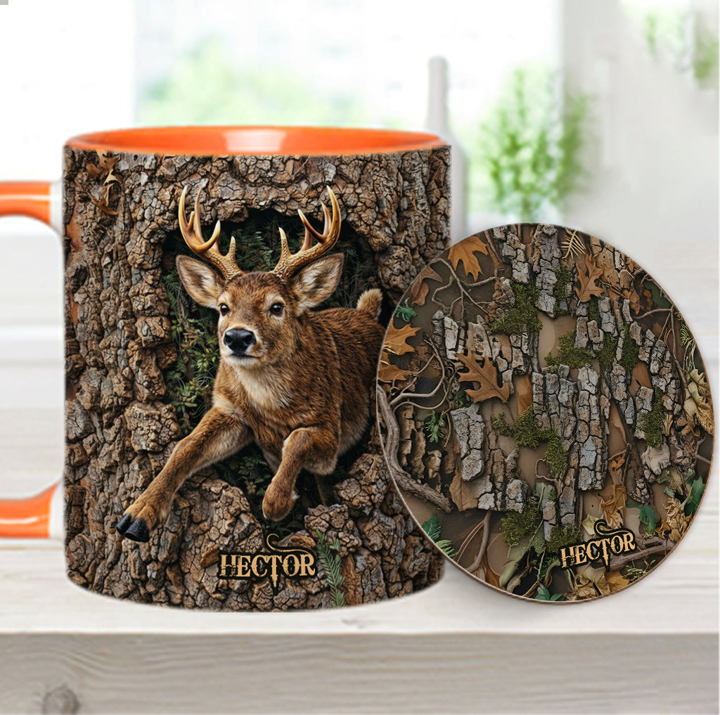 Hirschjagd, Geschenk für Jäger – Personalisierte Tasse und Untersetzer mit Jagdmotiv
