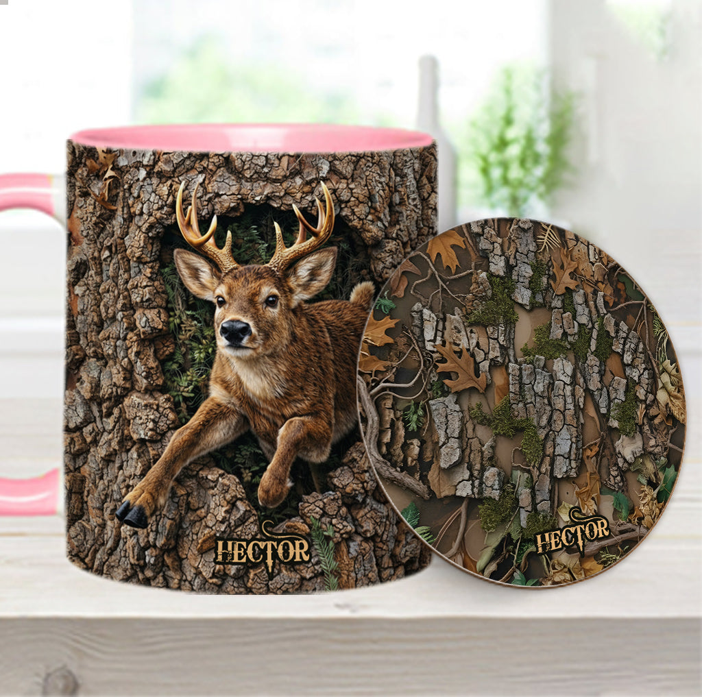 Hirschjagd, Geschenk für Jäger – Personalisierte Tasse und Untersetzer mit Jagdmotiv