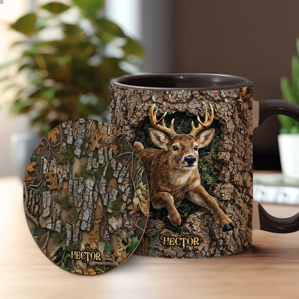 Hirschjagd, Geschenk für Jäger – Personalisierte Tasse und Untersetzer mit Jagdmotiv