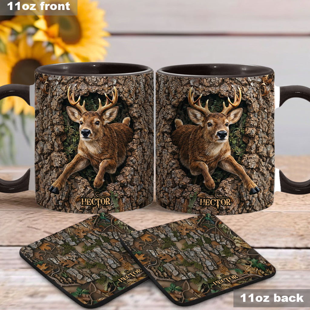 Hirschjagd, Geschenk für Jäger – Personalisierte Tasse und Untersetzer mit Jagdmotiv
