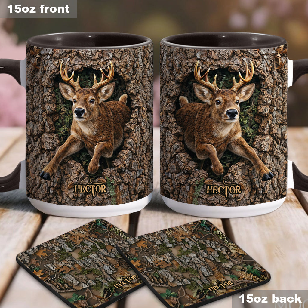 Hirschjagd, Geschenk für Jäger – Personalisierte Tasse und Untersetzer mit Jagdmotiv