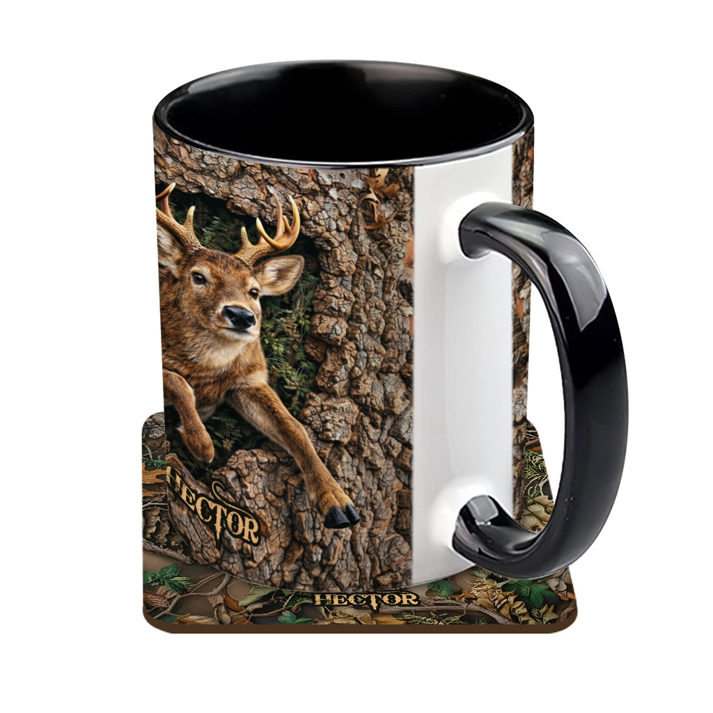 Hirschjagd, Geschenk für Jäger – Personalisierte Tasse und Untersetzer mit Jagdmotiv