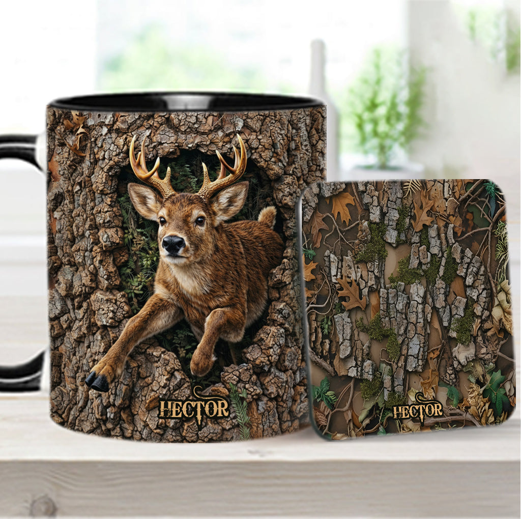 Hirschjagd, Geschenk für Jäger – Personalisierte Tasse und Untersetzer mit Jagdmotiv
