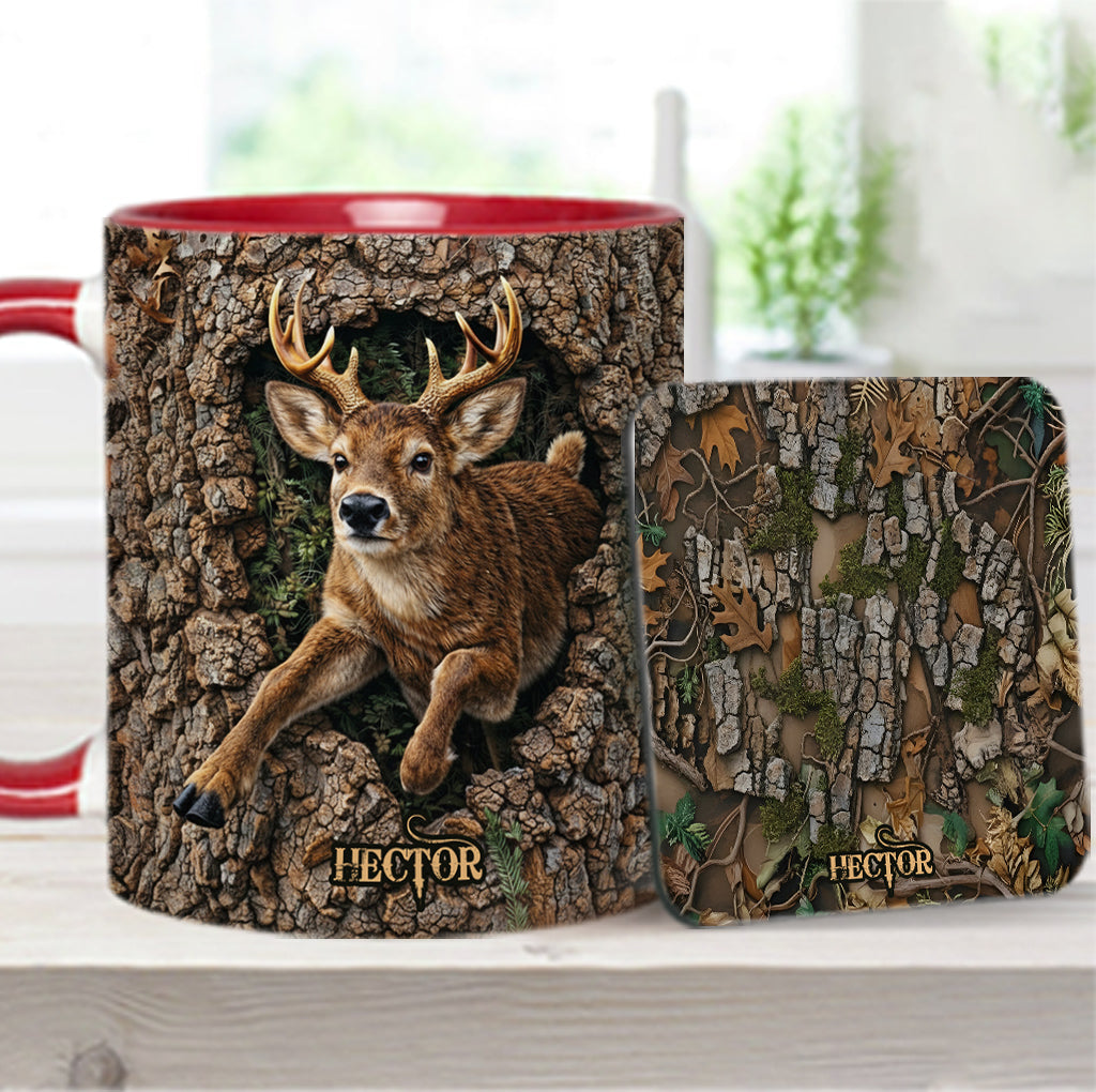 Hirschjagd, Geschenk für Jäger – Personalisierte Tasse und Untersetzer mit Jagdmotiv