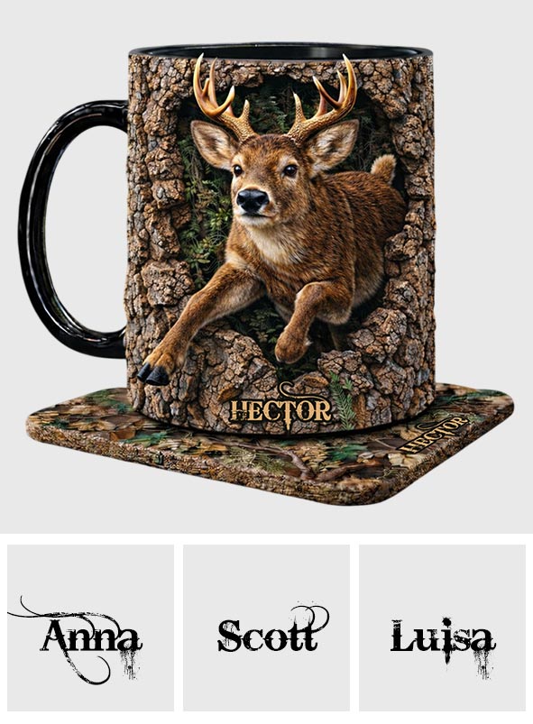 Hirschjagd, Geschenk für Jäger – Personalisierte Tasse und Untersetzer mit Jagdmotiv