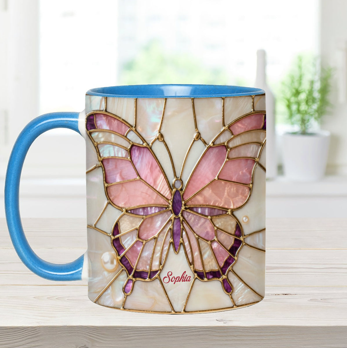 Schmetterlinge lieben – Personalisierter Schmetterlings-Akzentbecher mit Acryl-Rührstäbchen