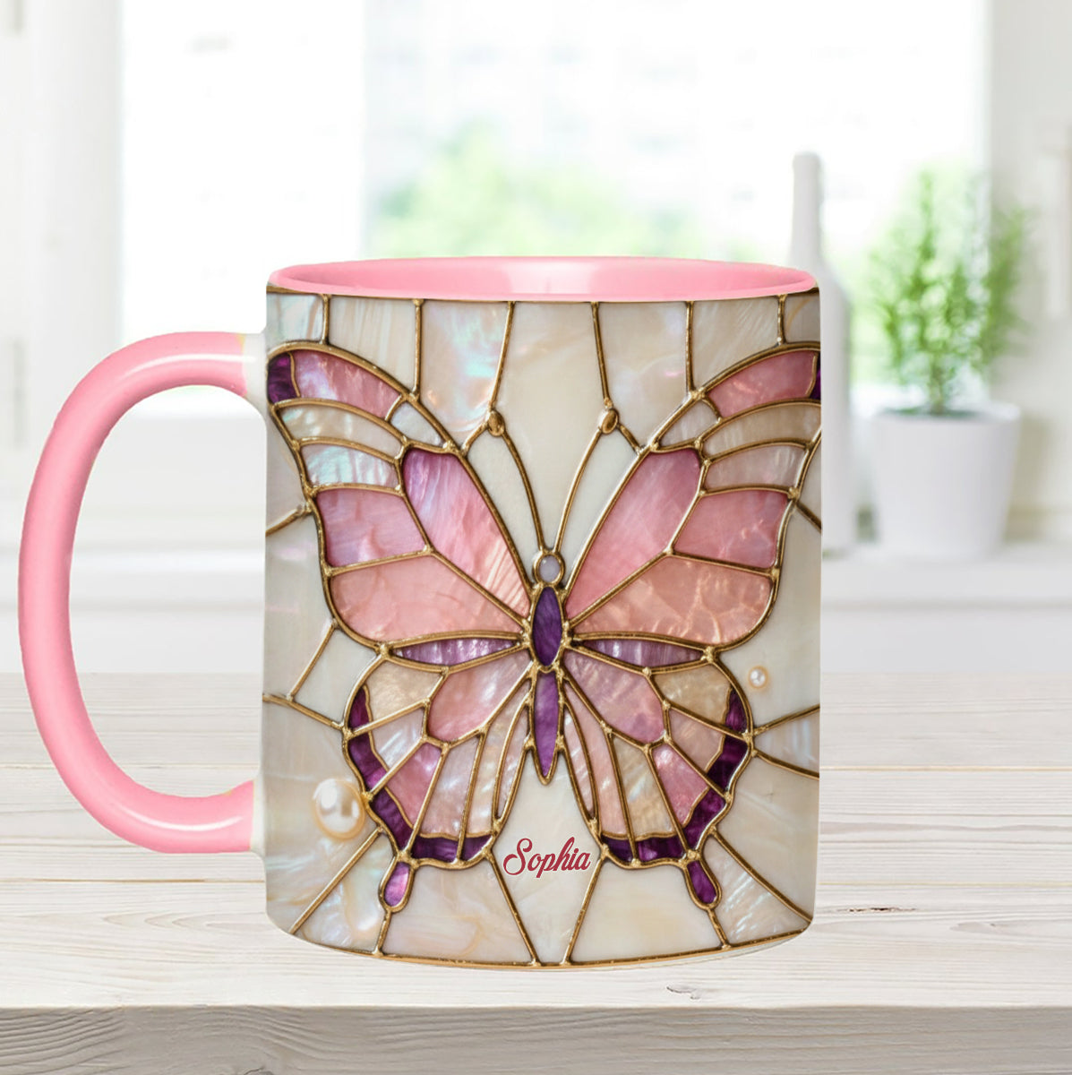 Schmetterlinge lieben – Personalisierter Schmetterlings-Akzentbecher mit Acryl-Rührstäbchen