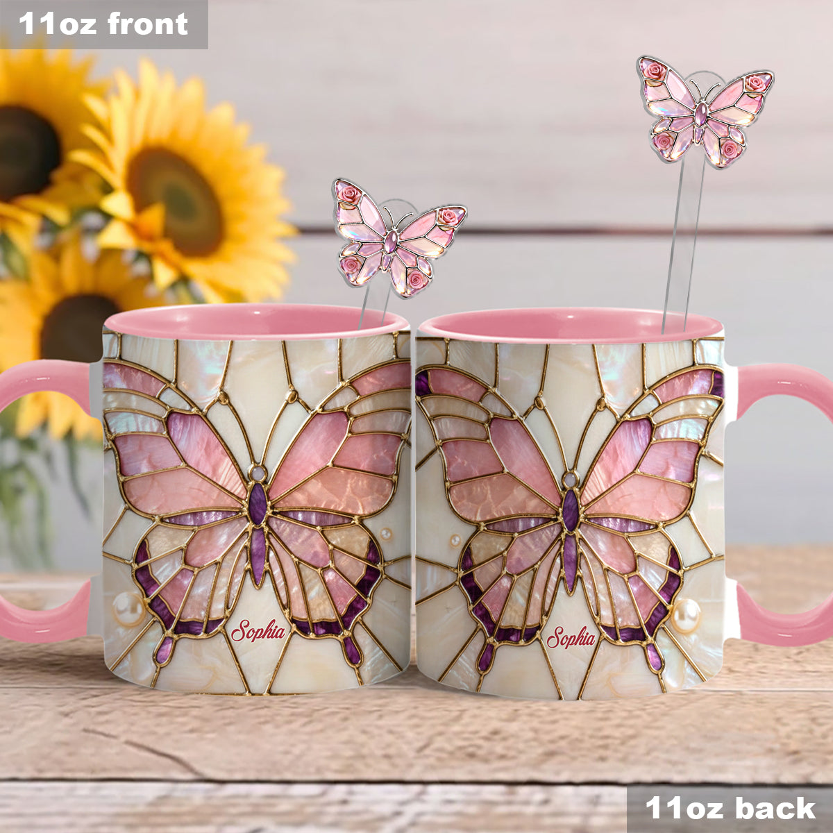 Schmetterlinge lieben – Personalisierter Schmetterlings-Akzentbecher mit Acryl-Rührstäbchen