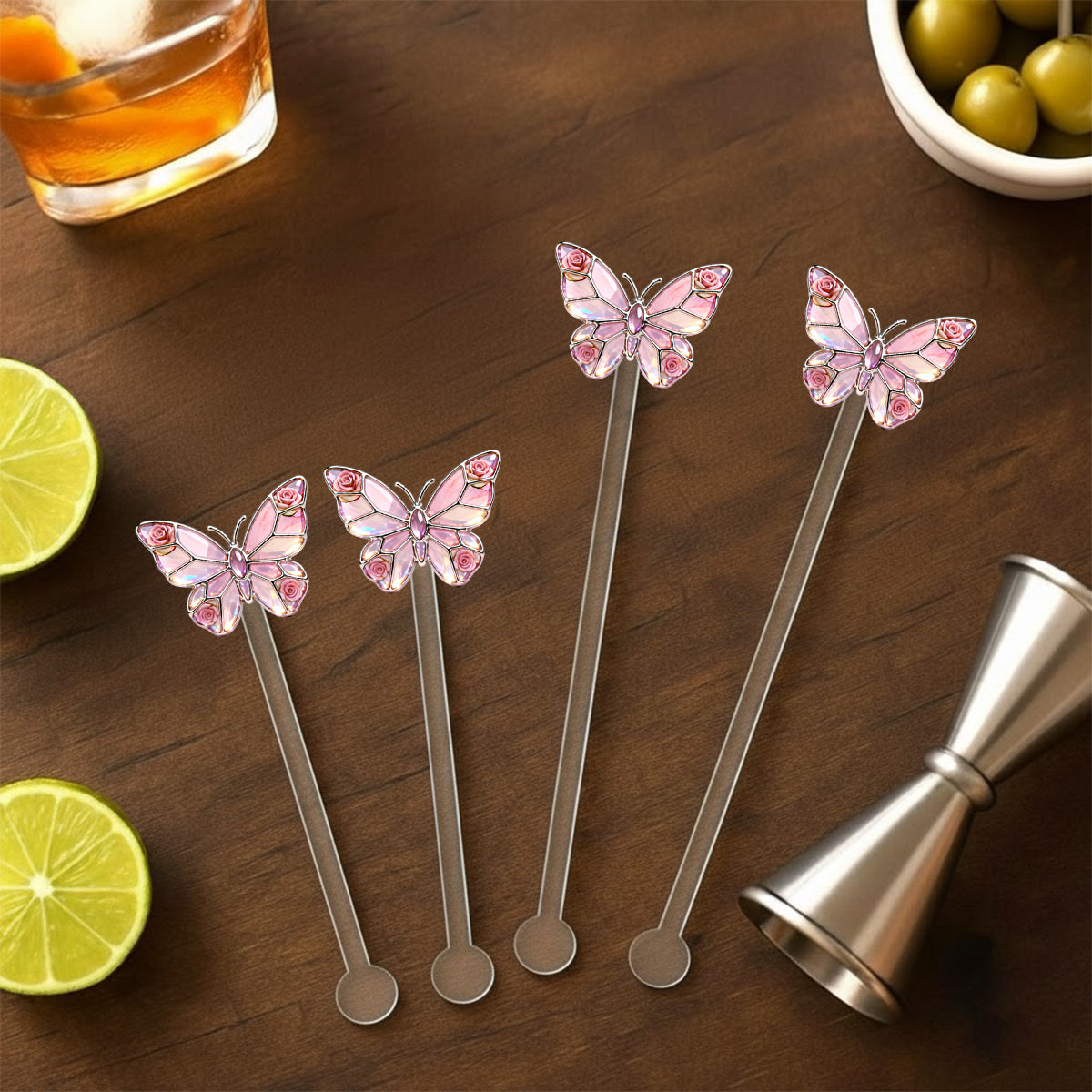 Schmetterlinge lieben – Personalisierter Schmetterlings-Akzentbecher mit Acryl-Rührstäbchen