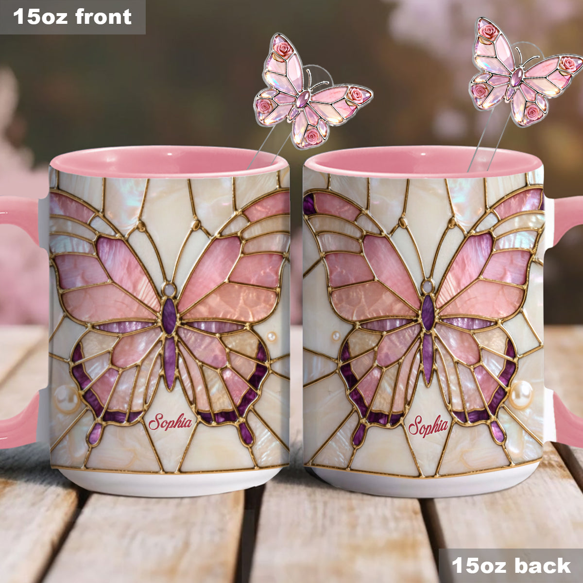 Schmetterlinge lieben – Personalisierter Schmetterlings-Akzentbecher mit Acryl-Rührstäbchen