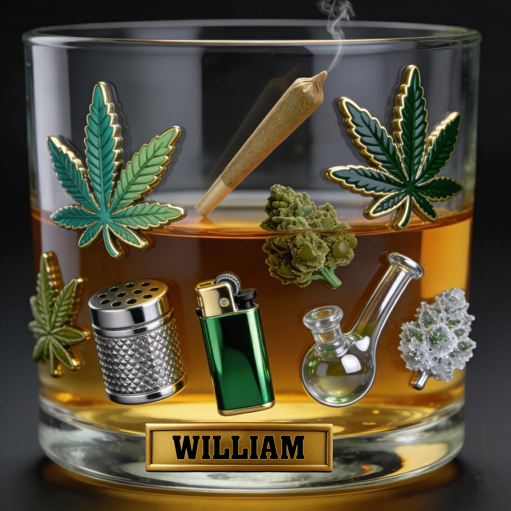 Grüne Zauberblätter – personalisiertes Weed-Whiskyglas