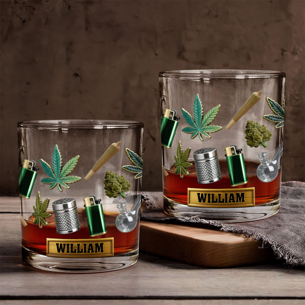 Grüne Zauberblätter – personalisiertes Weed-Whiskyglas