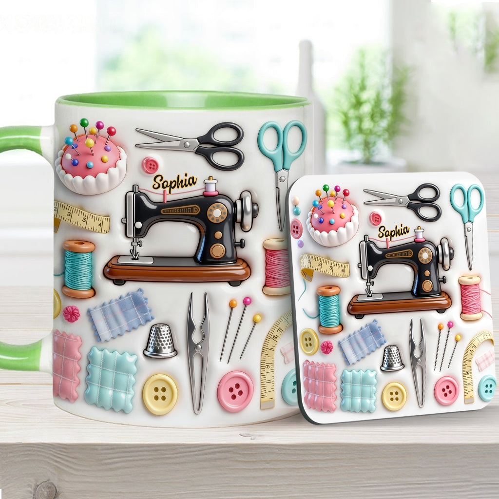 J'adore coudre - Mug et sous-verre personnalisés sur le thème de la couture