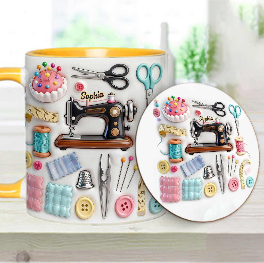J'adore coudre - Mug et sous-verre personnalisés sur le thème de la couture
