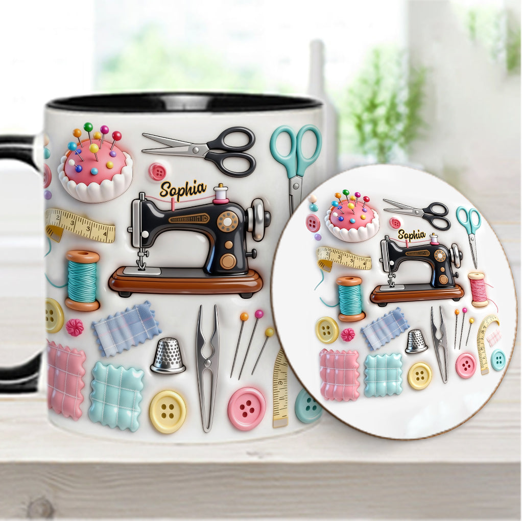 J'adore coudre - Mug et sous-verre personnalisés sur le thème de la couture