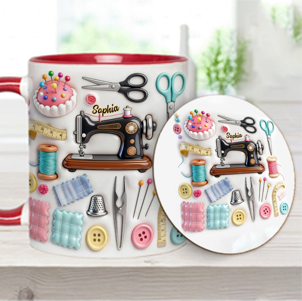 J'adore coudre - Mug et sous-verre personnalisés sur le thème de la couture