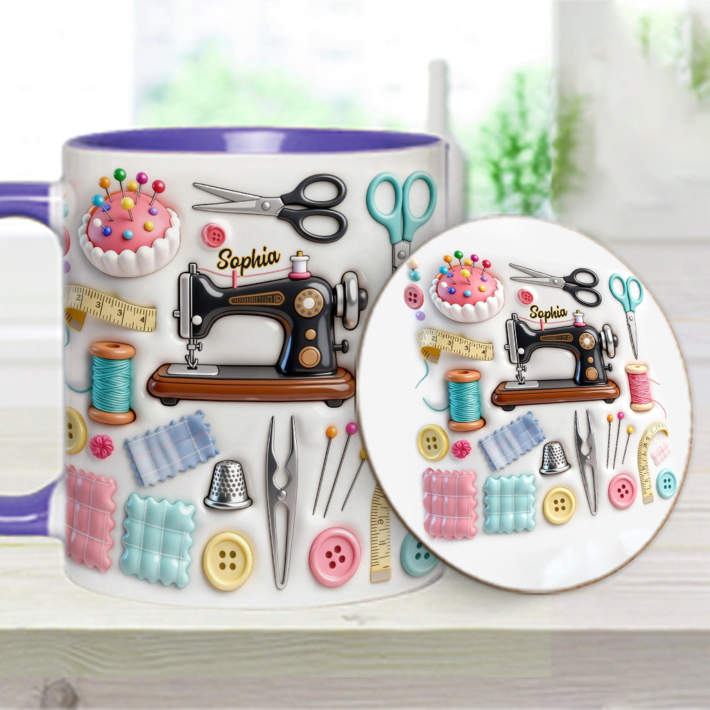 J'adore coudre - Mug et sous-verre personnalisés sur le thème de la couture