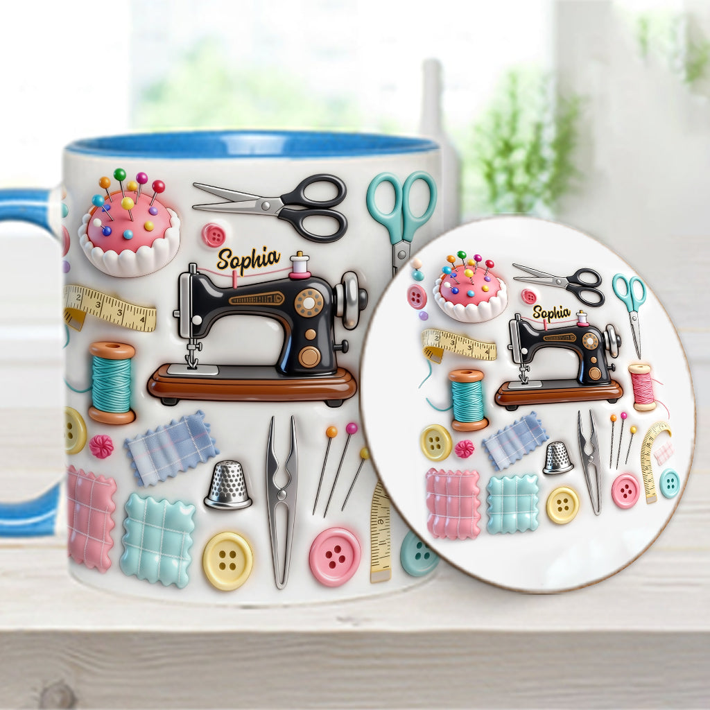 J'adore coudre - Mug et sous-verre personnalisés sur le thème de la couture