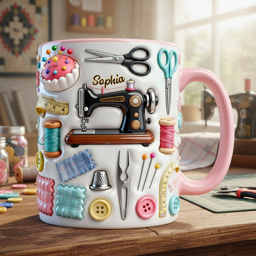 J'adore coudre - Mug et sous-verre personnalisés sur le thème de la couture