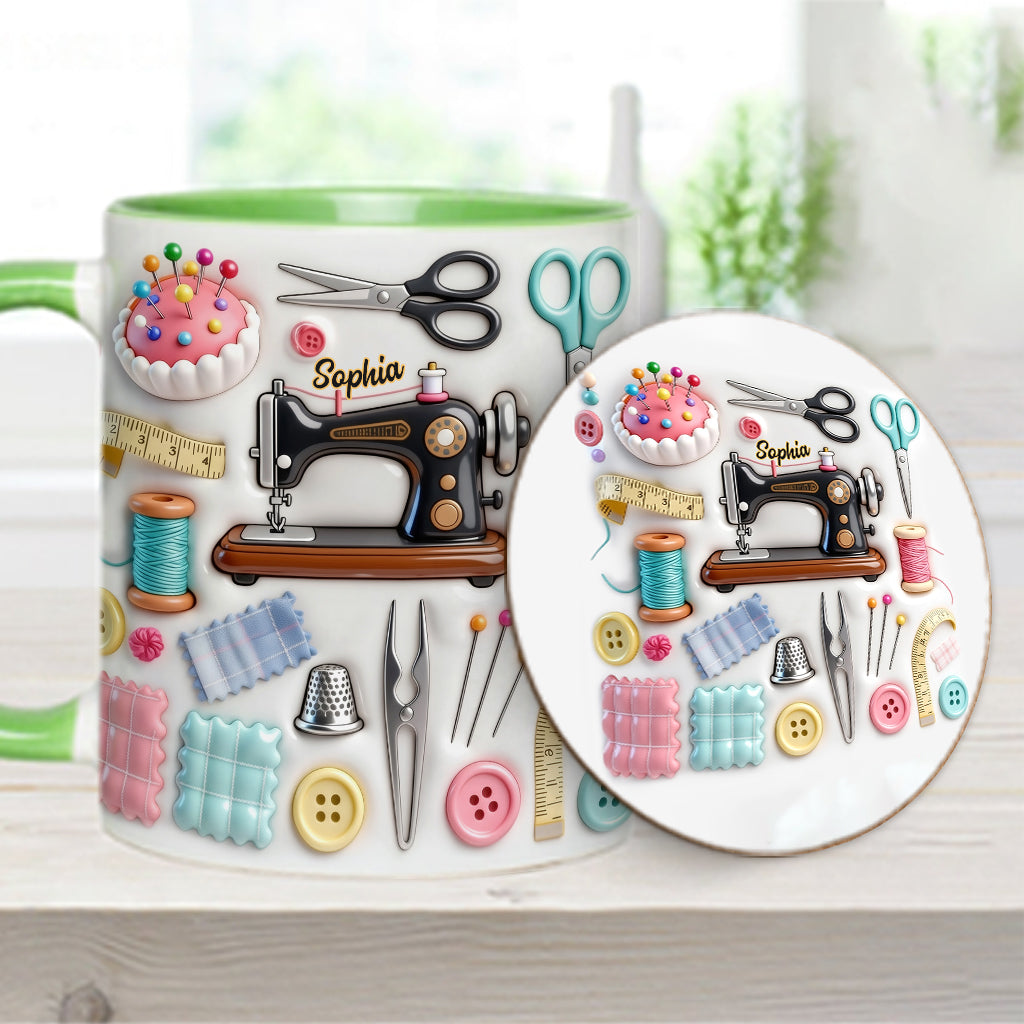 J'adore coudre - Mug et sous-verre personnalisés sur le thème de la couture