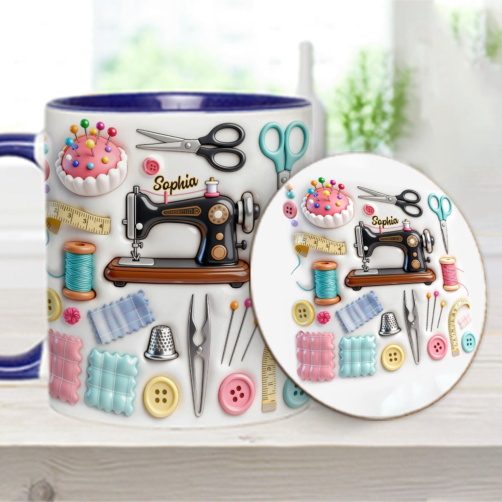 J'adore coudre - Mug et sous-verre personnalisés sur le thème de la couture