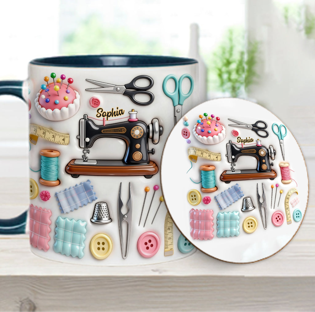 J'adore coudre - Mug et sous-verre personnalisés sur le thème de la couture