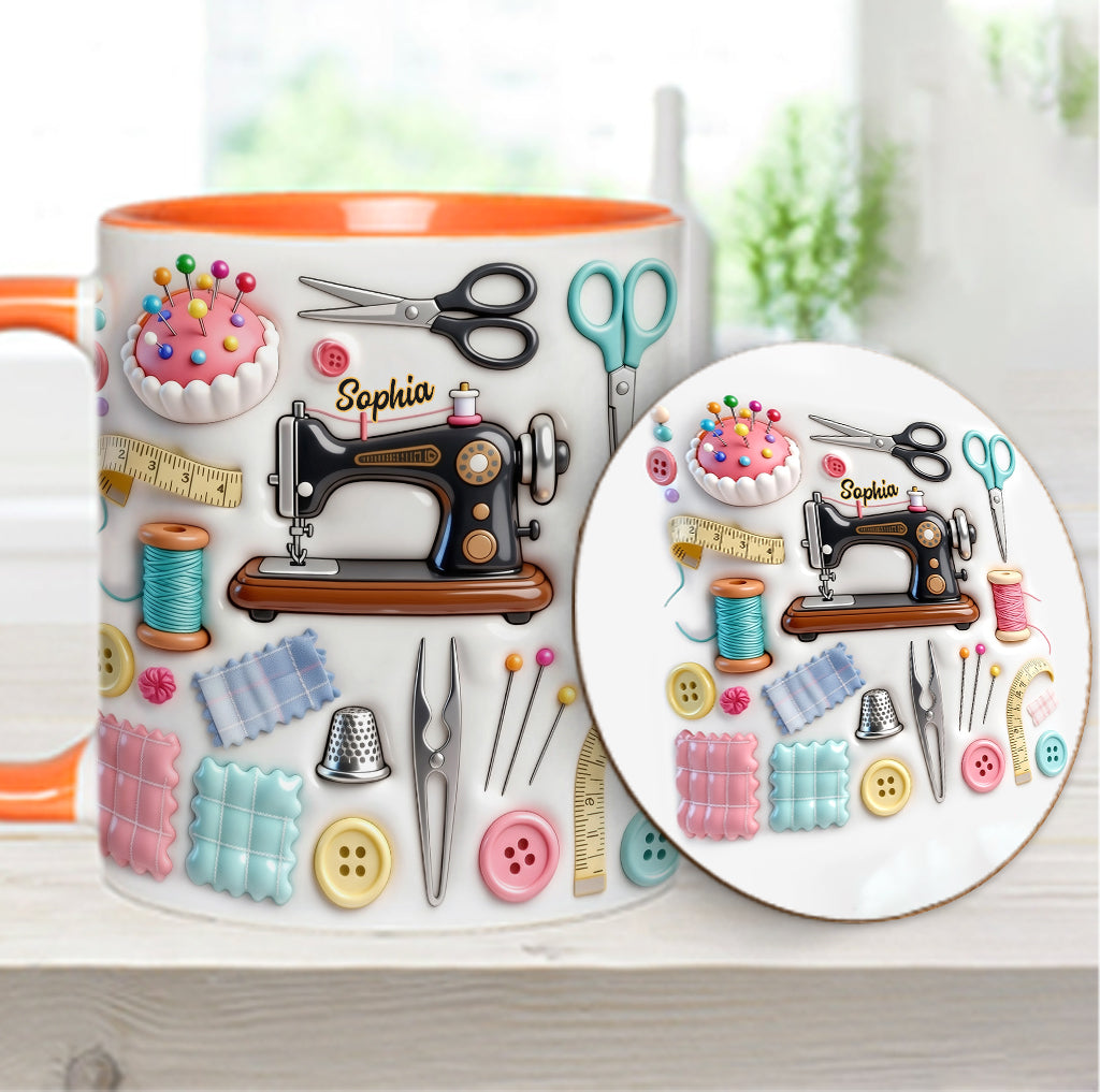 J'adore coudre - Mug et sous-verre personnalisés sur le thème de la couture