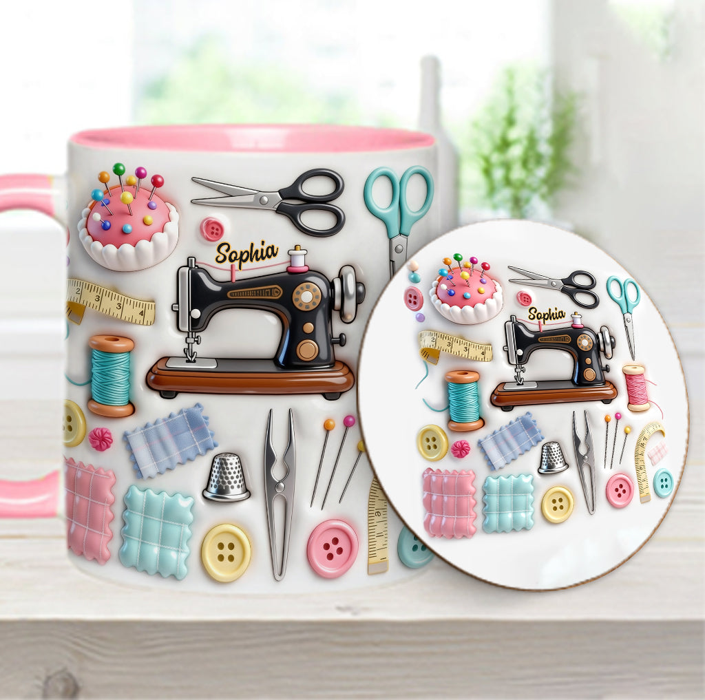 J'adore coudre - Mug et sous-verre personnalisés sur le thème de la couture