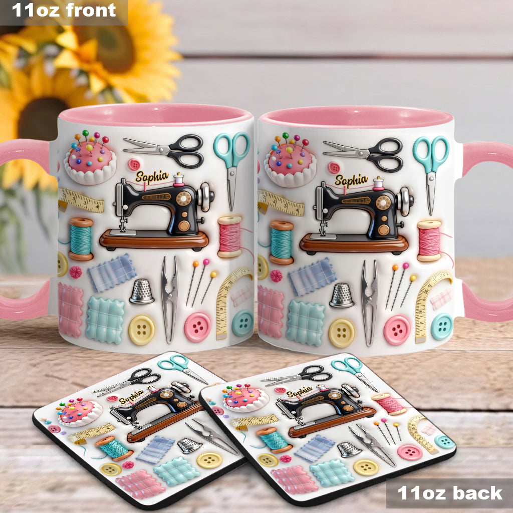 J'adore coudre - Mug et sous-verre personnalisés sur le thème de la couture