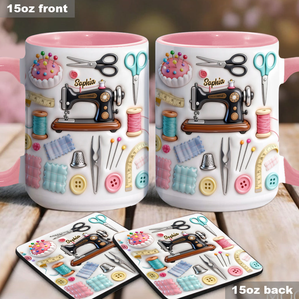 J'adore coudre - Mug et sous-verre personnalisés sur le thème de la couture