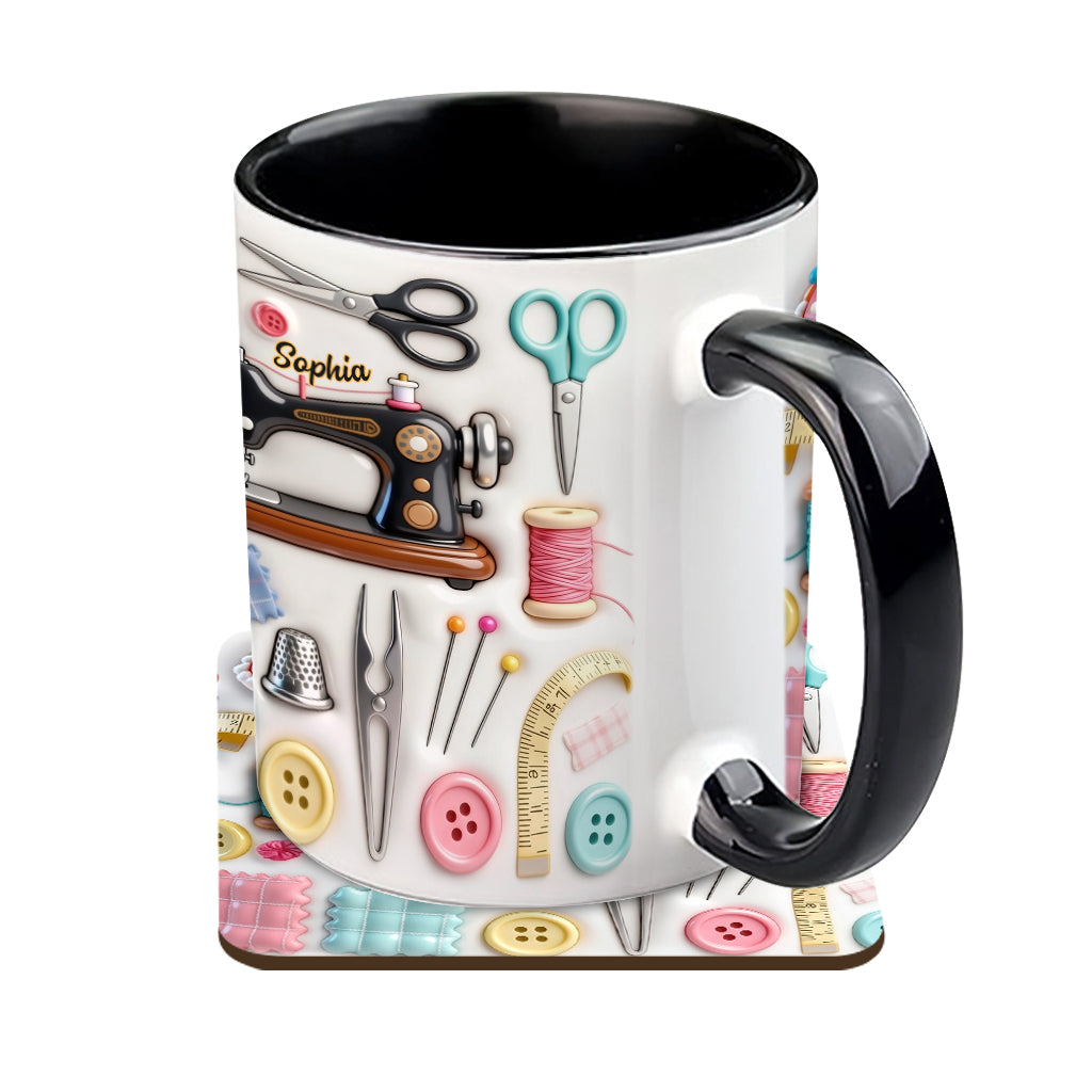 J'adore coudre - Mug et sous-verre personnalisés sur le thème de la couture