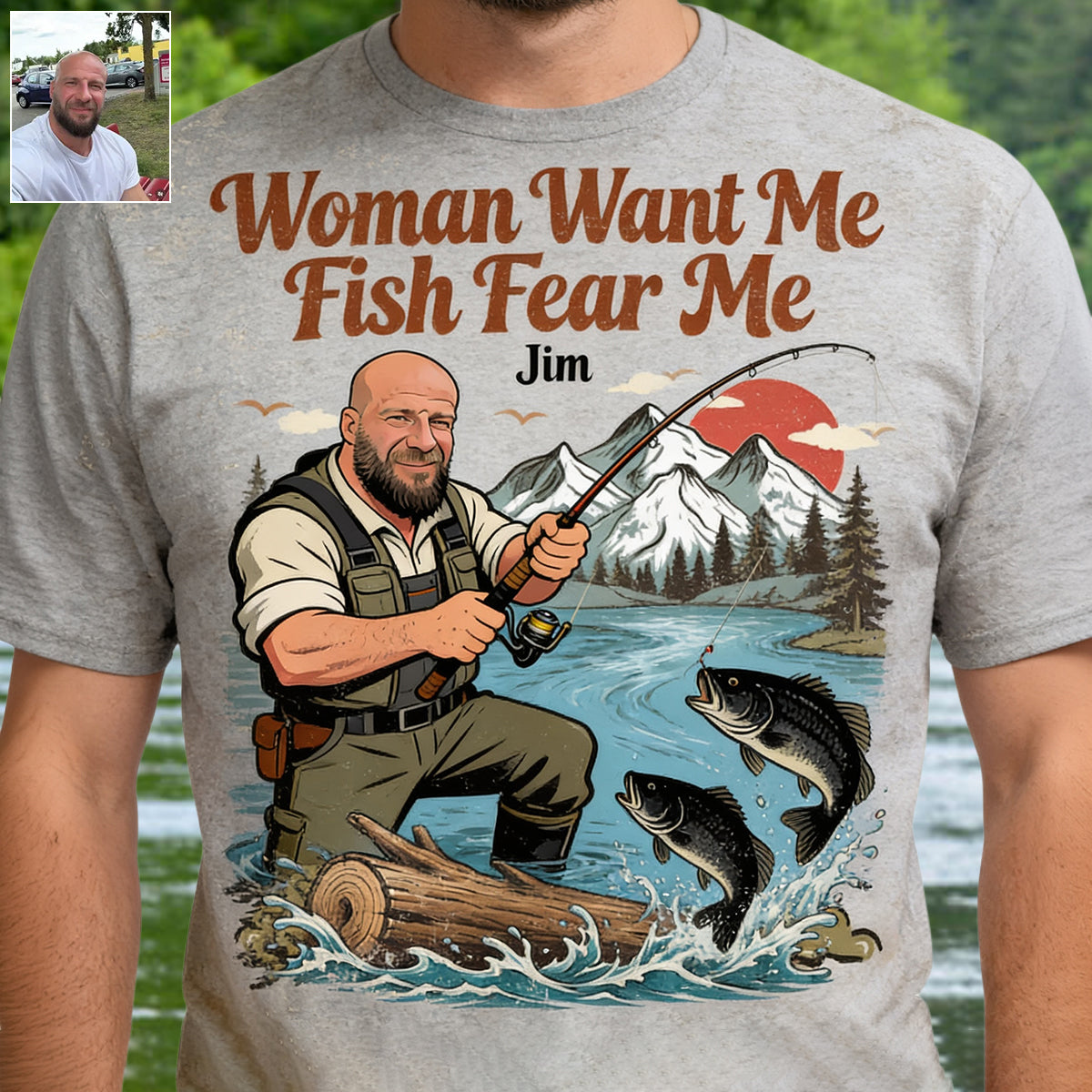 Personalisierte Angelshirt für Papa/Ehemann/Sohn - Individuelles gewaschenes T-Shirt