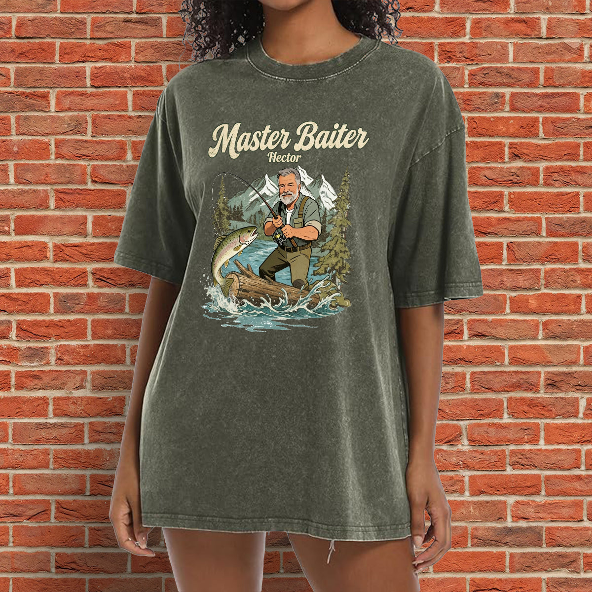 Personalisierte Angelshirt für Papa/Ehemann/Sohn - Individuelles gewaschenes T-Shirt