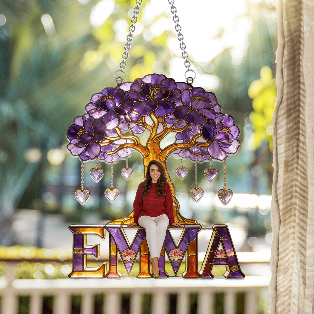 Custom Any Photo Birthmonth Flower - Personalized Self Love Window Hanging Suncatcher Ornament