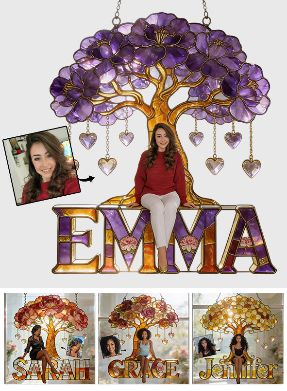 Custom Any Photo Birthmonth Flower - Personalized Self Love Window Hanging Suncatcher Ornament